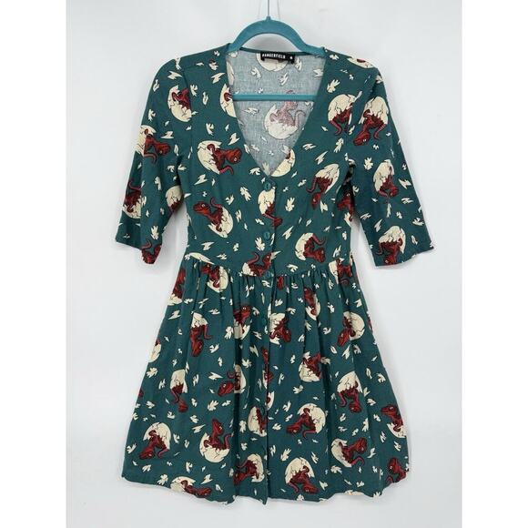 Dangerfield Dinos First Birthday Babydoll Dress Linen Blend Raptor Dinosaur Egg - Picture 1 of 4